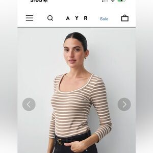 AYR The Open Ended Women's Long Sleeve ballet neck: dune stripe.NWOT $98 retail